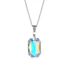 Fashion Trendy Colorful Crystal Rectangular Necklaces For Women Pendant Chain Necklace Party Jewelry