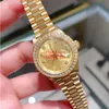 럭셔리 여성 다이아몬드 시계 클래식 사파이어 유리 69178 26mm 큰 돋보기 일정 기계식 옐로우 골드 스틸 팔찌 시계