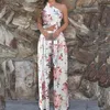 Moda de verão Floral Imprimir Calças de duas peças Set Mulheres Elegante Um Ombro Crop Tops e Loose Leg Calças Suits Sexy Outfit 210521