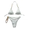 Frauen-Badeanzug-Bikini-Set, Sommerkette, sexy, rückenfrei, Neckholder-Oberteil, eng, mittlere Taille, Tanga, geteilter Badeanzug