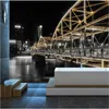 Beibehang papier peint personnalisé fresque photo ville européenne architecture réflexion paysage pont nuit vue tv toile de fond papier peint