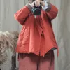 Johnature Women Höst Vintage Parkas Varma Solid Färg Coats Beltfickor A-Line Kvinna Kläder Kinesisk stil Parkas 210521