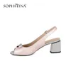 Sophitina Kvinnors Sandaler Basic Buckle Strap Sheepskin Solid Sweet Butterfly-Knot Skor High Square Heel Party Pumps SC31 210513