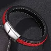 Bracelet en acier en acier en cuir noir noir de luxe Version coréenne de la personnalité sauvage Bracelet hommes branchés Exquisite Q0719