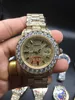 Lusso 43mm Grandi diamanti ghiacciati Orologio da uomo meccanico Quadrante multi colore Cinturino con diamanti Orologio da uomo automatico in acciaio inossidabile e319O