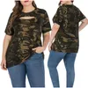 Plus Size Ripped Holle Camouflage Afdrukken Tees 3XL 4XL Dames Zomer Streetwear Lace Up Korte Mouw T-shirts Tops X0628