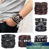 Pulseira de couro Multicamada de Folha Vintage Multicamada Multicamada Corda Artesanal Corda Preto Pulseiras Pulseiras Bangles Jóias Pulseira Hombre Preço de Fábrica Especialista Qualidade