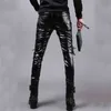 Idopy Men`s Pleather Broek Punk Style Skinny Lace Up Party Stage Performance Night Club Steampunk Faux PU lederen broek 211112