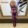 2 pezzi set da donna Tracksuit Outfits Neon Purple See through Skinny Skinny Crop Top Sweatspants Party club Y2k vestiti 210517