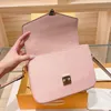 Postman's Bag Travel Bags Classic Handbag Fashion Genuine Leather Plain Hasp Hardware Buckle Removable Shoulder Strap Letter Printing Pink