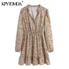 Mulheres Chic Moda Leopard Imprimir Ruffled Mini Vestido Vintage Manga Longa Elástica Cintura Feminina Vestidos 210416