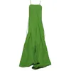 Femmes Green Patchwork Draw String High Taonds Folds Dress Bless sans manches en vrac
