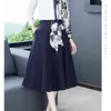 Autumn Office Two Piece Sets Outfits Women Plus Size Printed Patchwork Shirt And Pleated Long Skirt Suits Elegant Fashion 210513