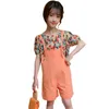 Teen Girls Clothing Floral Tshirt + Jumpsuit Costume For Summer Kids Clothes Casual Style Tracksuit 210527