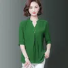 5xl Oversize Women Spring Summer Style Chiffon Blouses Shirts Lady Casual Half Sleeve Vneck Loose Style Blusas Tops DF2867 210401