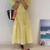 Summer Women Long Plaid Loose Dress Short Sleeve V-neck Flounced Edge es Korean Casual Robe Femme 210513