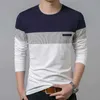 T-shirt mannen katoen lange mouw o nek gestreepte heren tshirts mode patchwork causale slanke pasvorm t-shirt man merk mannen kleding 210726