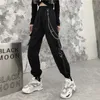 QWEEK Punk Cargo Spodnie Kobiety Joggers Hippie Łańcuch Kieszenie Luźne Czarna Baggy Harajuku Streetwear Oversize Spodnie Hip Hop 211115