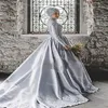 Vintage Silver Muslim Evening Dress With Lace Islamic Engagement Long Sleeve Prom Dresses 2021 Appliques Dubai Arabic Party Gown robe de soirée mariage