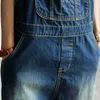 Women's Casual Blue Loose Bib Denim Overalls Lady Oversized Hole Ripped Baggy Cowboy Strap Jeans Wide Leg Cross Pants for Woman 210709