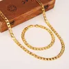 Womens Mens Chain 18 k Golden Curb Link Yellow Solid G/F Gold Necklace Bracelet 7MM Jewelry sets