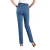Broderie femmes Jeans pantalons automne hiver taille haute élasticité grande taille décontracté pantalon droit lavage à l'eau coton Jeans H0908