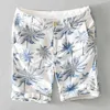 Summer Men Hip Hop Shorts 100% High Quality Linen Hawaii Tree Printed Mid Waist Holiday Beach Soft Breathable Streetwear 210714