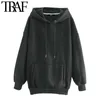 TRAF Women Fashion Oversized Fleece Hoodie Sweatshirts Vintage Long Sleeve Pockets Warm Female Pullovers Chic Tops 210415