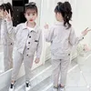 Conjuntos de roupas meninas primavera outono ternos 2021 versão coreana de cor sólida solto casual terno de duas peças grande tendência infantil