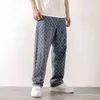 Amerykański Retro Jacquard Jeans Mężczyźni Autum Lato Cienki Street Ruffian Przystojny Luźne Spodnie Prosto Drop Vintage Drelich Zakłopotany 211124