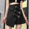Kjolar kvinnor koreanska street punk oregelbunden mini hög midja damer sommar harajuku solid a-line kort kjol plus storlek