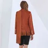 Veste marron pour femmes col en V à manches longues écharpe patchwork gland lâche streetwear vestes vêtements féminins 210524