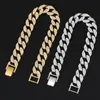 Hängsmycke Halsband 15mm Halsband + Klocka + Armband Hip Hop Miami Curb Cuban Chain Gold Iced Out Paved Rhinestones CZ Bling Rapper för män Juvel