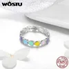 WOSTU 925 Sterling Silver Multi-Color Rainbow Heart Finger Rings For Women Fashion Anniversary Ring Jewelry Gift CQR444