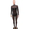 Women's Jumpsuits & Rompers High Quality Leather Bandage Womens Jumpsuit Mesh Lace Sexy Long Sleeve Plus Size Elegant Party Black Overalls