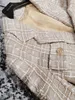 Vintage Golden Single-Button Tweed Jacket Coat Autumn Winter Fashion Pockets Plaid Ladies Outerwear Casual Casaco Femme 210514