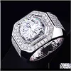 Rings Luxury Jewelry Male 925 Sterling Sier Round Cut White Topaz Pave Cz Diamond Gemstones Men Wedding Engagemen