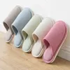 Men Women Cotton Slippers Home Indoor Couples House Flat Shoes Female Striped Slides Linen Breathable Soft Bottom Floor Slipper Y220214