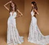 Vintage Crochet Cotton Mermaid Wedding Dresses 2022 Sexy V-neck Backless Country Bohemian Garden Bridal dress vestido de novia