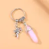 Клавки 1pc Natural Quartz Stone Keyring для любовников Heart Angel Подвесной кулон.