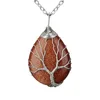 Silver Brass Wire Wrapped Tree of Life Natural Crystals Agate Pendant Necklace Healing Stone Necklaces for Gift