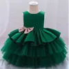 Jul Infantil Blomsterklänning För Flickor 1:a födelsedagsfest Bröllop Spets Tutu Tjejklänning Baby Girl Prinsessan Vestido Kostym Q0716