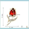 Crystal Tulip Brooch Pins Gold Diamond Flower Suit For Women Fashion Jewelry Will and Sandy Zbr9e Qjmiy