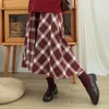 Winter Warm Wool Christmas Red Plaid Skirts Women Vintage High Waist Midi Skirt Japanese Kawaii Students Harajuku Skirt 210619