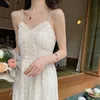 Élégant Midi Strap Dress Femmes Casual Dentelle Plage Solide Robe Femme Soirée Conception Robe Coréenne D'été 210521