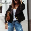 Loose Casual Women Spring Coat Suede Pockets Buttons Faux Pu Leather Short Jacket Streetwear Ladies Shirt Korean 210428