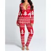 Kvinnor Jumpsuits Slim Sexig Designer Knapp Flip Vuxen Pyjamas Tryckta Jul Långärmad HouseweWear Ladies Nya Fashion Winter Rompers