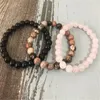 3Pcs 8mm rhodonite Gemstone Pink crystal Mala Bracelet Wrist spirituality Cheaply Unisex Healing energy