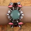 Link, Chain Vintage Bronzed Color Alloy Colorful Crystal Resin Flower Statement Charm Bracelet For Women Metal Bangle Jewelry 2021