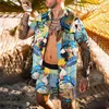 Herren Trainingsanzüge Männer Hawaiian Sets Drucken 2021 Sommer Kurzarm Taste Blumendruck Shorts Beach Anzug Streetwear Mode 2 Stück
